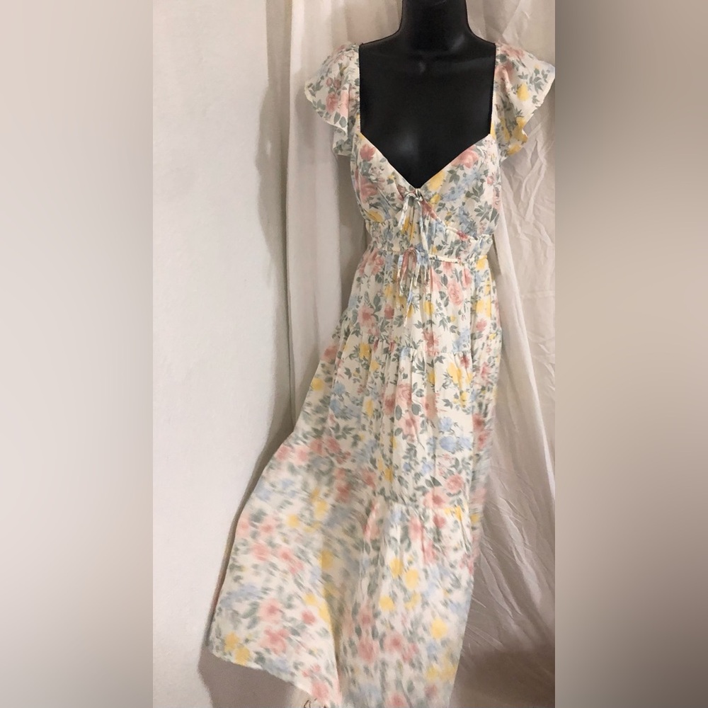Trixxi multi floral spring garden ruffle strap dress size large brand new